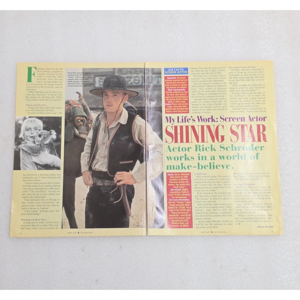 Rick Schroder 2-page article & pictures Boys Life October 1994 vintage